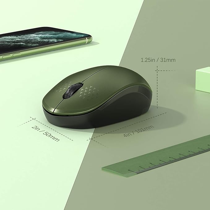 seenda Wireless Mouse for Laptop, 2.4G Noiseless Mouse with USB Receiver - Optical Tracking Portable Computer Mice for Chromebook, PC, Tablet, Windows System, 24 Months Battery Life - Green & Black