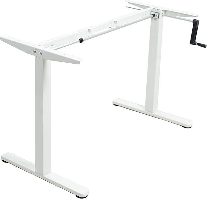 VIVO Compact Hand Crank Stand Up Desk Frame for 37 to 77 inch Table Tops, Ergonomic Standing Height Adjustable Base with Foldable Handle, White, DESK-M051MW