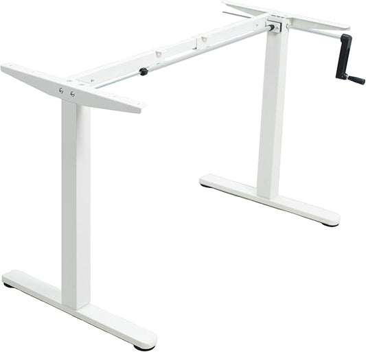 VIVO Compact Hand Crank Stand Up Desk Frame for 37 to 77 inch Table Tops, Ergonomic Standing Height Adjustable Base with Foldable Handle, White, DESK-M051MW