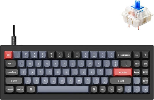 Keychron Q7 Wired Custom Mechanical Keyboard, 70% Layout QMK/VIA Programmable Macro with Hot-swappable Gateron G Pro Blue Switch Double Gasket Compatible with Mac Windows Linux (Black - New)
