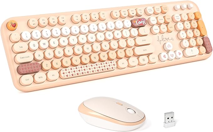 MOFII Wireless Keyboard and Mouse Combo - Pale Coffee Full Sized Plug and Play Colorful Computer Keyboards - 104 Keys Round Keycap USB 2.4G Cute Keyboard for Windows/Laptop/Mac/Desktop/PC