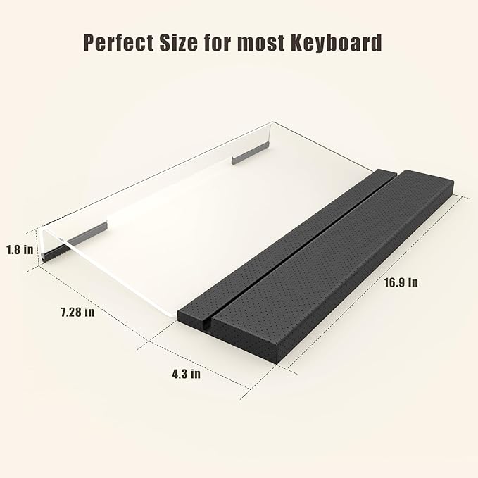 Acrylic Keyboard Stand with Ergonomic PU Leather Wrist Rest & Storage – Adjustable Tilted Riser for All Sized Keyboards, Office & Home Desk Organizer, Clear
