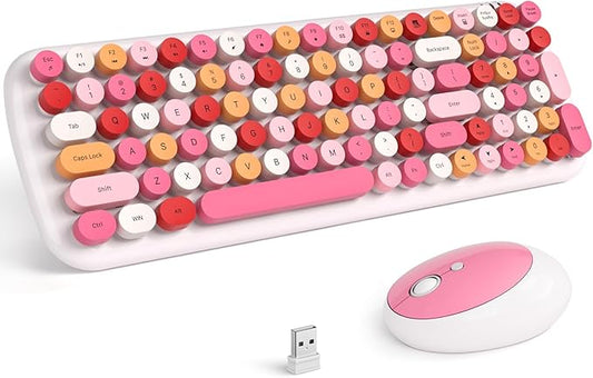MOFII Wireless Keyboard and Mouse Combo, Full-Size Retro Typewriter-Style Wireless Keyboard with Optical Mouse for Computer/Laptop/Windows/Mac (White Colorful)