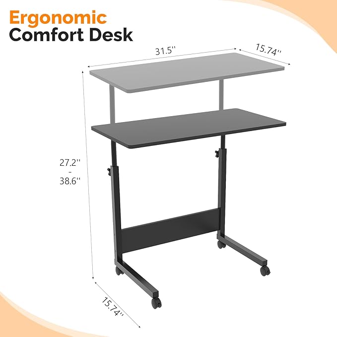 FCH Portable Computer Workstation, Standing Desk Adjustable Height, Small Computer Desk w/Rolling, Sit Stand Laptop Desk TV Tray for Bed Sofa Hospital Reading Eating,Black, 31.5"
