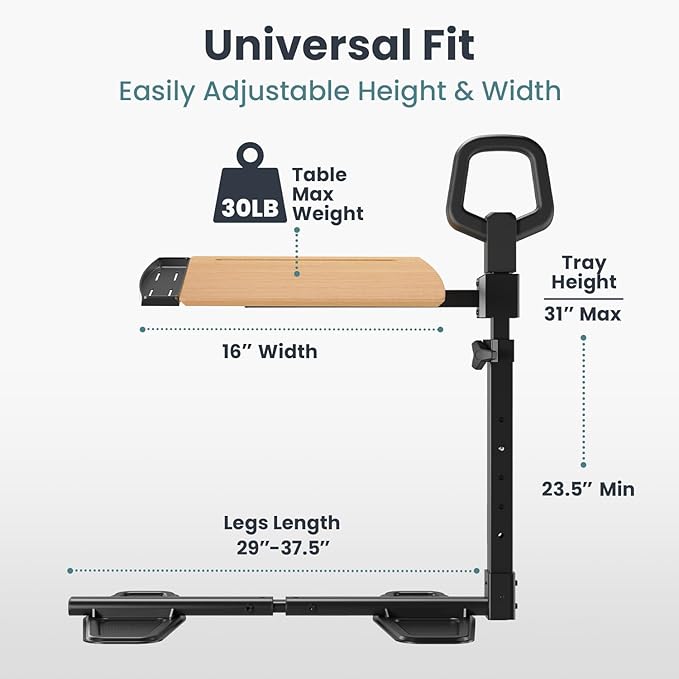 PELEGON Tray Table, 360° Swivel Table for Recliner, Adjustable Height with X-Large Table for Eating and Laptop, TV Trays for Couches & Chairs with Ergonomic Stand Assist Safety Handle for Elderly