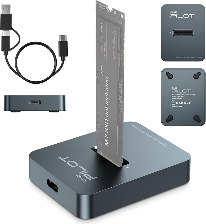 M.2 NVMe & SATA to USB C Docking Station, M.2 SSD to USB A C Reader Adapter for Both M.2 (M Key, B+M Key) NVMe and SATA NGFF SSD Dock, Size for 2280 2260 2242 2230 Enclosure - Aluminum Alloy