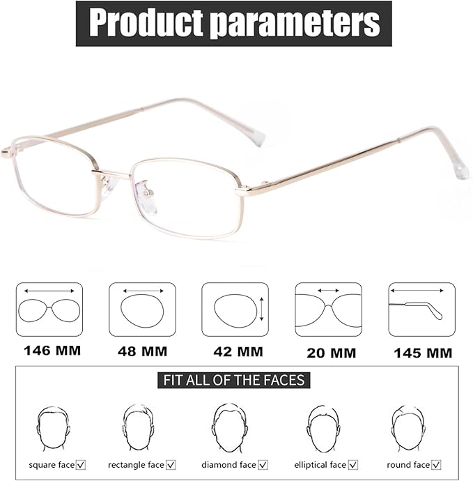 ADE WU Fashion Glasses for Woman Men, Y2k Rectangle Blue Light Glasses 90s Metal Gold Silver Black Fake Glasses