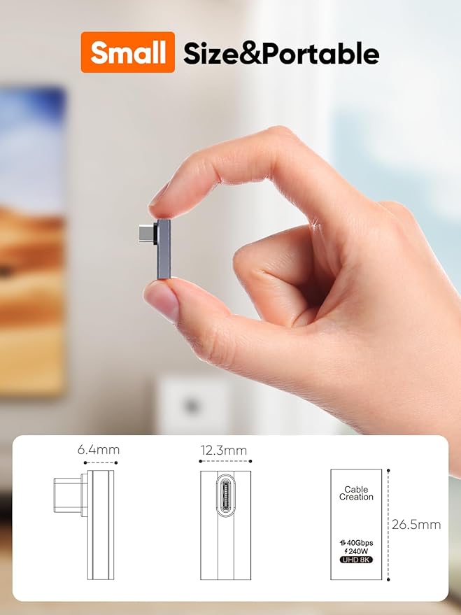 CableCreation 90 Degree USB C Adapter 5 Pack, Right Angle USB C Male to Female Adapter 40Gbps 240W Compatible with Steam Deck, ROG Ally, Switch, Notebook, PC, Tablet, Phone and More, Middle Angle