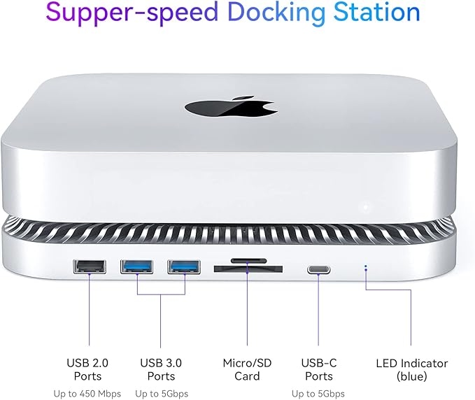 RayCue Mac Hub & Stand with SSD - Type-C, USB 3.0/2.0 Ports, Card Readers - Fits 2.5 Inch SSD, for Mac Studio, Mac Mini M1/M2