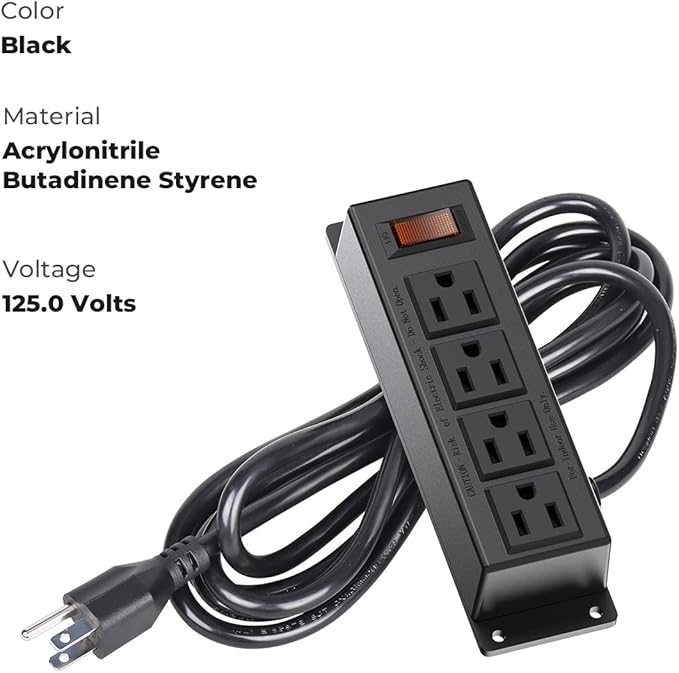 2 Packs Mountable Power Strip with 4 Outlet, Wall Mount Under Desk Power Strip with 10ft Cord, Flat Plug Power Socket for Home, Office, Industrial, Black 2PCS Power Strips