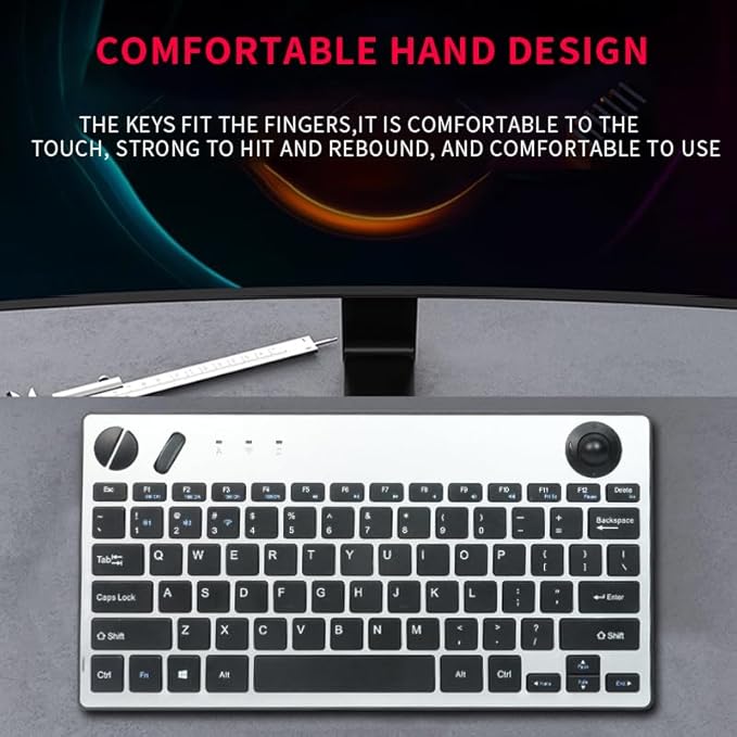 JOMAA 78 Keys Dual Mode Wireless Trackball Keyboard, Bluetooth 5.0 & 2.4G Wireless Keyboard with 19mm Trackball for Windows Mac iOS Android Computer Tablet Desktop
