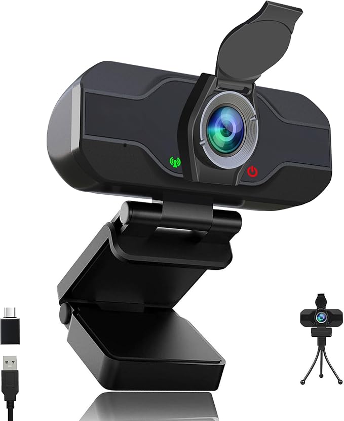 USB C Camera 1080p Webcam with Microphone/Tripod/Cover,Auto Light Correction, Web Camera Desktop Computer, Plug & Play Pro Webcam for PC, Laptop,Computer,Mac,Zoom/Teams/Skype/Twitch Streaming