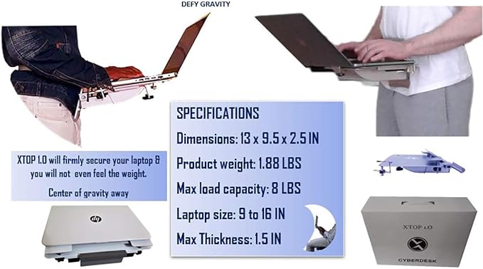 XTOP - Advanced Portable Desk for Laptop Computers, Gravity Defying Mobile Desk for Laptops - for use While Standing, Walking Around, Sitting, Reclining or Lying in Bed (Rose Gold)