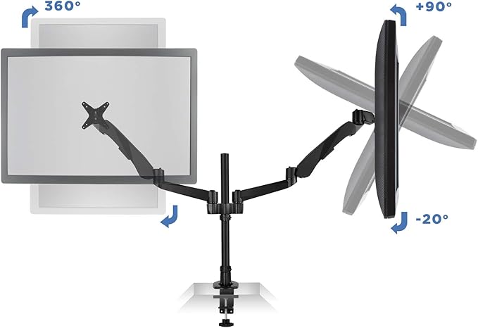 Mount-It! Premium Modular Dual Monitor Desk Mount Arms Stand | Double Gas Spring Arms Fits 19 21.5 24 27 32 Inch Computer Screens with 75 100 VESA Patterns | C-Clamp and Grommet Bases | Black