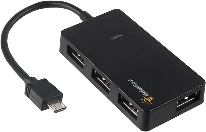 Micro USB OTG Hub for Raspberry Pi Zero 4 Port High Speed Sync and Extension Cable Adapter Also Works with Android Tablet Raspbian Jessie Linux