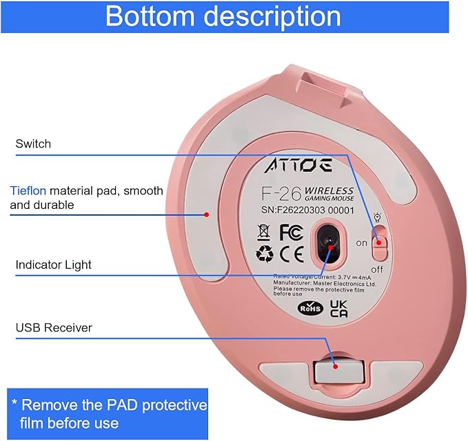 Wireless Vertical Ergonomic Optical Mouse, Pink Computer Mouse with 3 Adjustable DPI 1000/1600/ 2400, 5 Buttons for Laptop, Desktop, PC, MacBook