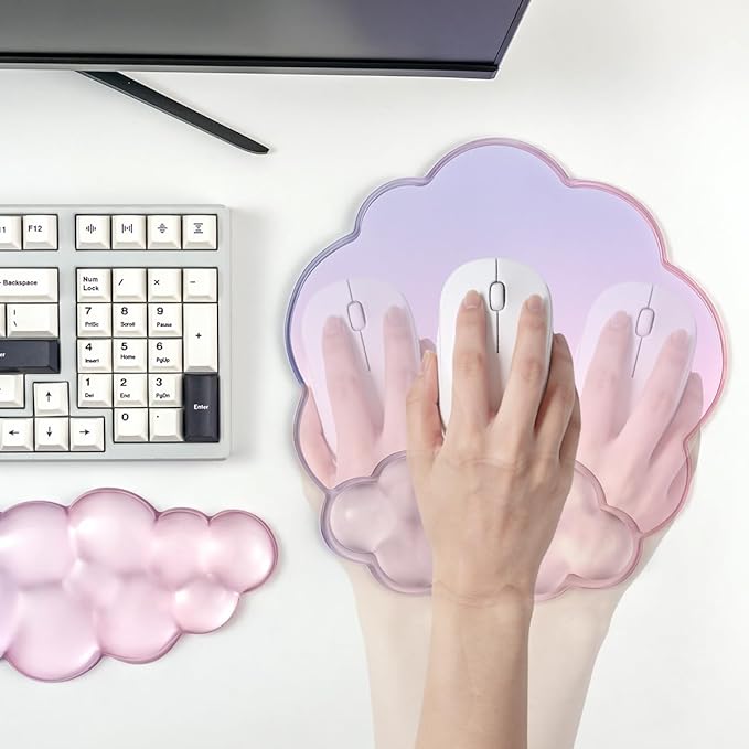 Gel Wrist Rest with Mouse Pad Wrist Support for Keyboard and Mouse - Ergonomic Gradient Purple Pink Cloud Mouse Pad Office Accessories for Computer/Laptop/Gaming/Home/Office/Typing Pain Relief