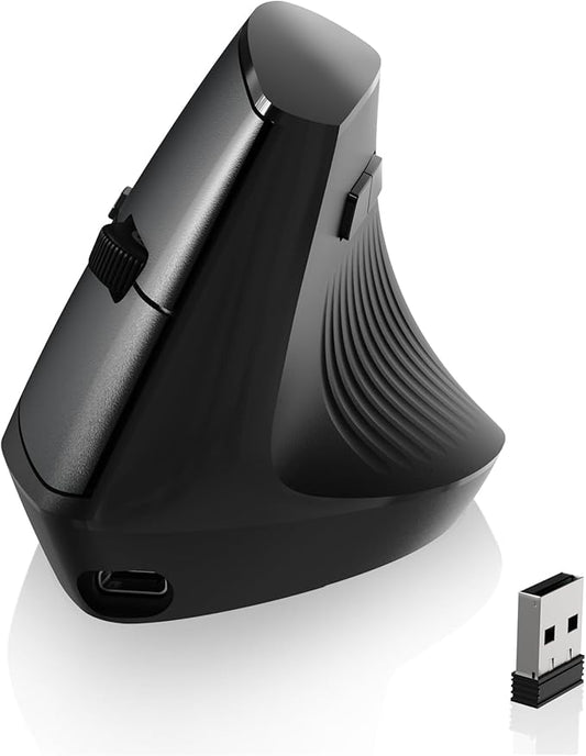 A.JAZZ I300 Bluetooth and 2.4G Rechargeable Wireless Mouse,Ergonomic Vertical Design Optical Mouse Computer Mice,800/1200/1600 DPI,Quiet Clicks,84G Lightweight for Laptop, Desktop, PC, MacBook(Black)