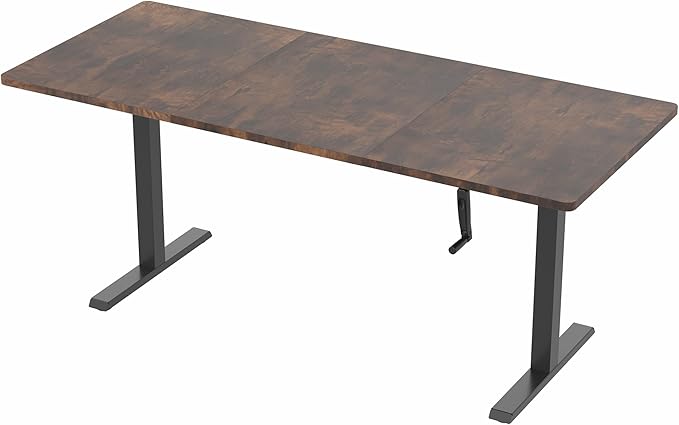 VIVO Manual Height Adjustable 71 x 30 inch Stand Up Desk, Rustic Vintage Brown Table Top, Black Frame, Standing Workstation with Foldable Handle, DESK-KIT-MB7N