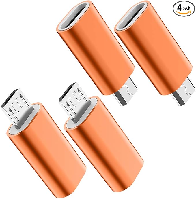 JXMOX USB C to Micro USB Adapter, (4-Pack) Type C Female to Micro USB Male Convert Connector Support Charge Data Sync Compatible with Samsung Galaxy S7/S7 Edge, Nexus 5/6, Micro USB Devices (Orange)