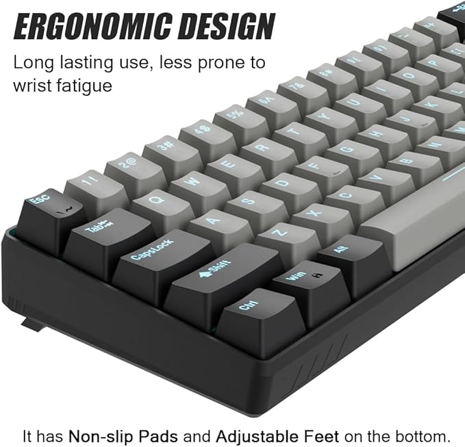 abucow 60% Mechanical Gaming Keyboard Blue Switch Wired Compact Keyboard Anti-Ghosting No-Conflict 61 Swappable keycaps Ergonomic Design for Windows/Mac