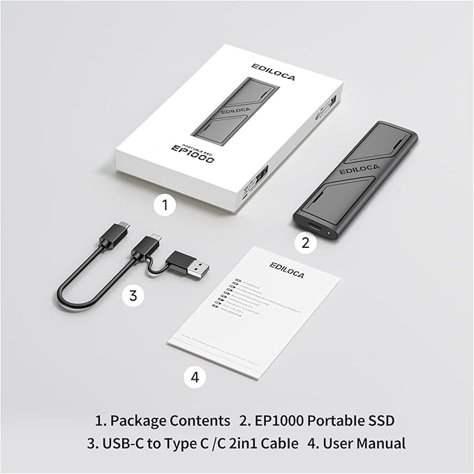EP1000 External Hard Drive 1TB,Portable Ssd,External Solid State Drives Up to 1000MB/s Read, Storage Expansion, Compatible w/USB-C Smartphones, PC, Mac, Tablets, Sleek & Sturdy Design
