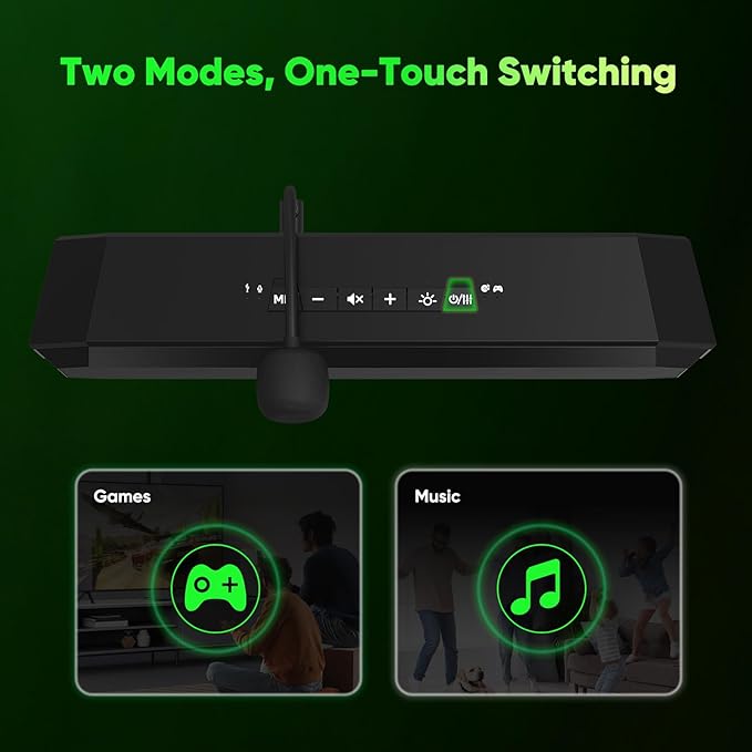 INGA Computer Speakers with Detachable Mic, Plug-and-Play USB Soundbar with Dynamic Lighting, Game/Music Modes, Compatible with PC, Laptop, PS5, Mac (9.8W)