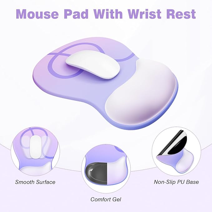 Ospelelf Keyboard Wrist Rest Set with Ergonomic Mouse Pad - 3-in-1 Memory Foam Support for Pain Relief, Office & Gaming with Coaster Purple