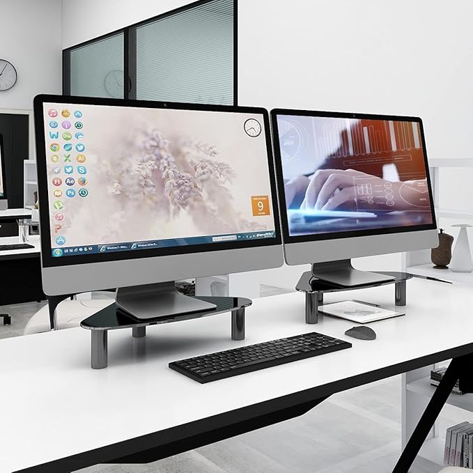 Hemudu 2 Pack Computer Monitor Riser | Triangle Save Space Desktop Corner Stand for Computer Monitor & Laptop Black HD01B-203