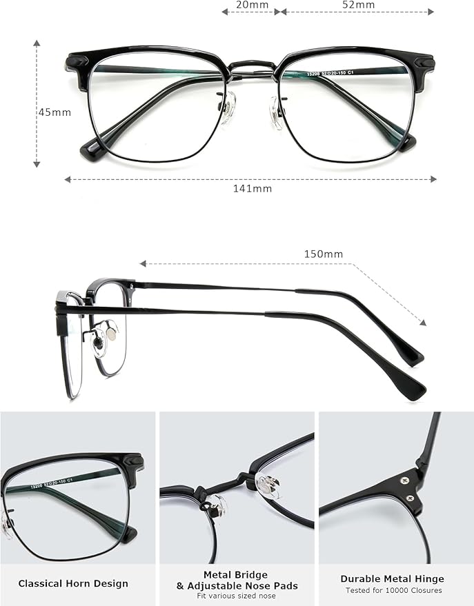 Blue Blocker Glasses for Men Metal Browline Computer Gaming Glasses Filter Blue Ray
