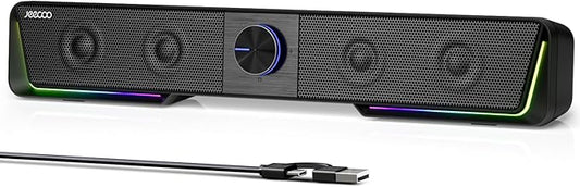 Jeecoo A40 Bluetooth Computer Speakers with Clear Sound, USB Plug & Play PC Speakers with LED Light, Computer Sound Bar with Switch Button for Desktop Laptop Monitor (USB-C Adapter Included)