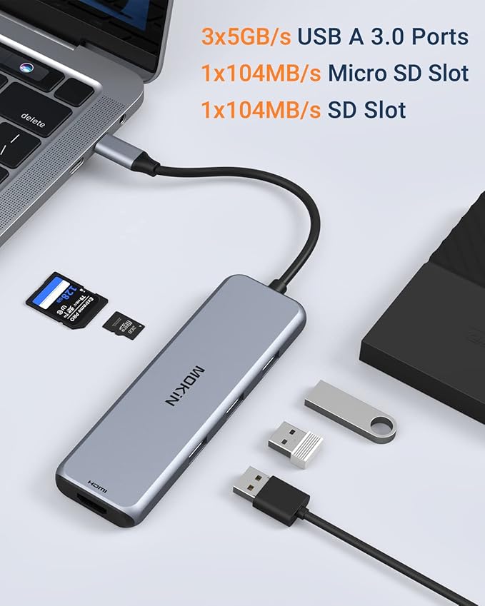 Docking Station Dual DisplayPort, MOKiN USB C Hub Dongle with 2 DP, HDMI, 3 USB A 3.0, SD & microSD Slot, PD Charging Port for MacBook/Dell XPS/Steam Deck/HP/Lenovo ThinkPad/Microsoft Surface