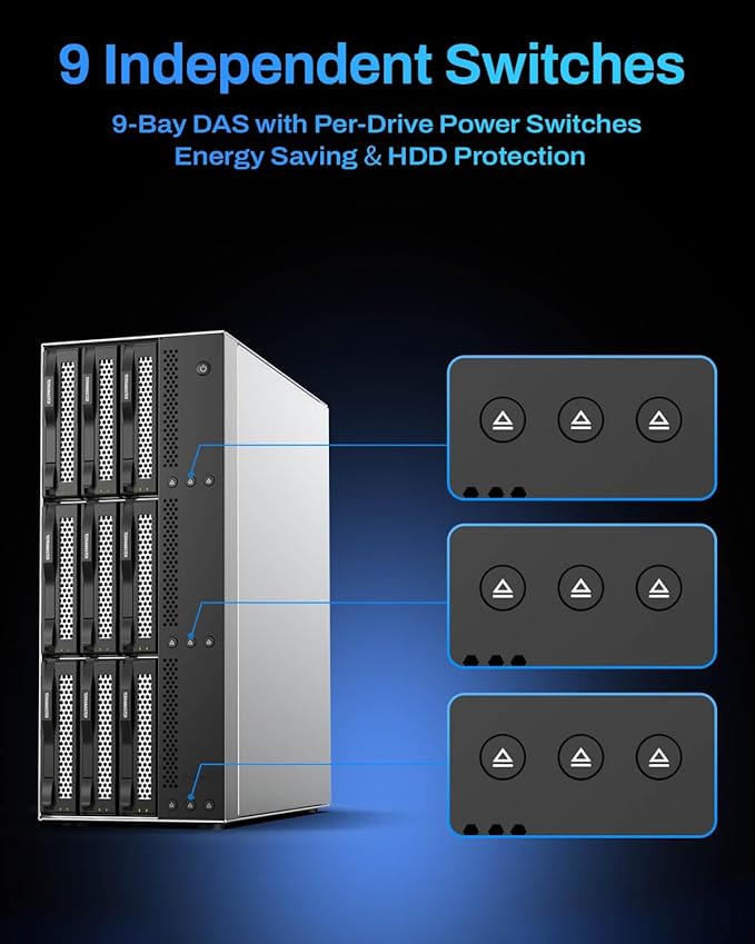 TERRAMASTER D9-320 Hard Drive Enclosure - 9Bay USB 3.2 Gen2 10Gbps Type-C External HDD Storage Independent Power Control for Each Bay Hot Swappable Plug and Play (Diskless)
