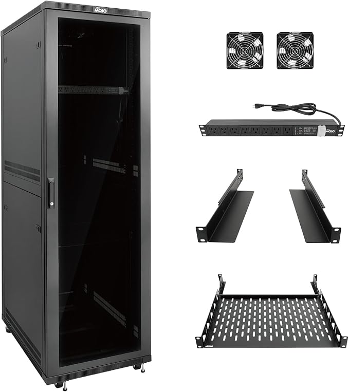 Tecmojo 42U Server Rack Network Cabinet 31.5" D x 23.6" W, Locking Data Cabinet Enclosure for 19" Server, Networking, AV & IT Equipment, Clear Door, Black