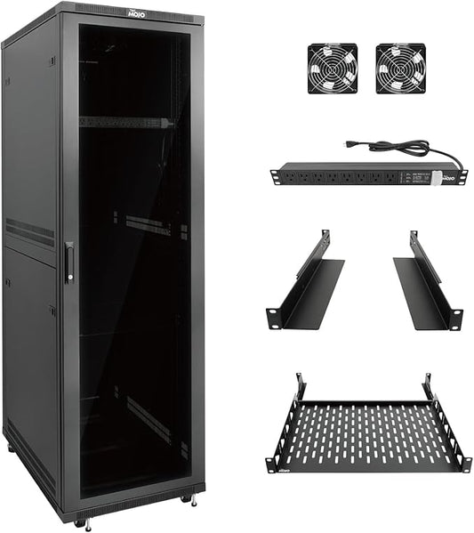 Tecmojo 42U Server Rack Network Cabinet 31.5" D x 23.6" W, Locking Data Cabinet Enclosure for 19" Server, Networking, AV & IT Equipment, Clear Door, Black
