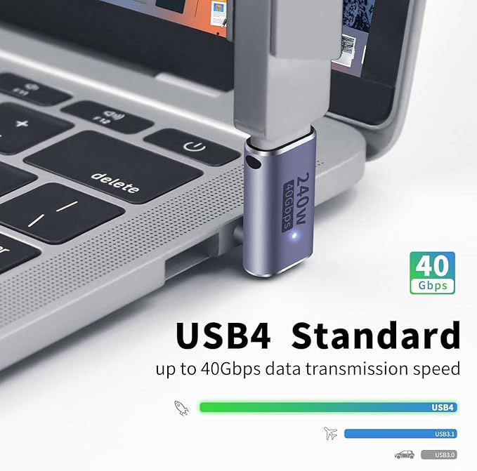 Poyiccot 240W USB C 90 Degree Adapter, Up & Down 90 Degree USB C Adapter,(40Gbps, 8K@60Hz, Male to Female) Type C Extender Compatible for iPad, Notebook, Galaxy S23, Thunderbolt 4/3, (2-Pack)
