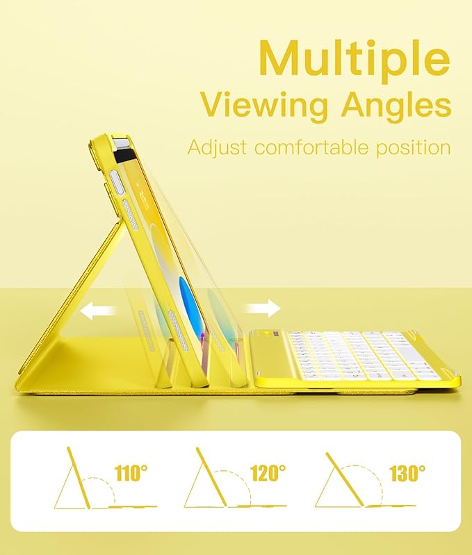 Hamile for iPad A16 Case with Keyboard - Mouse Backlit Wireless Detachable Keyboard Glitter Folio Cover with Pencil Holder for iPad 11th Gen A16 11-inch 2025 10th Generation 10.9 Inch 2022 - Yellow