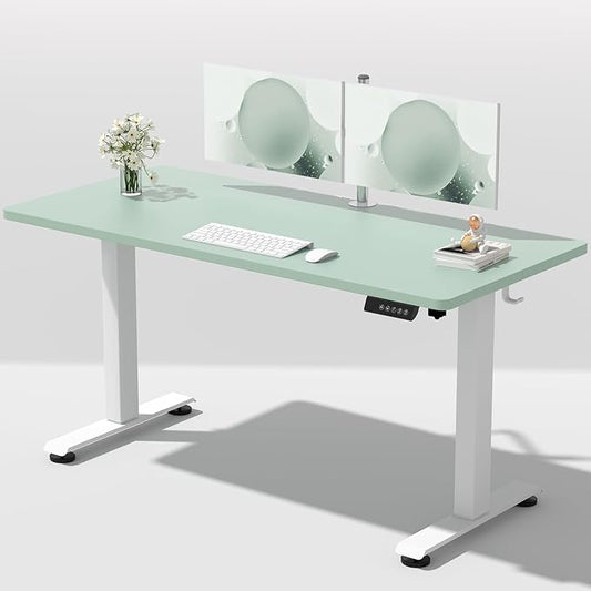 Veken 55 Inch Large Electric Standing Desk, 4 Memory Heights Adjustable,Sit to Stand Up, Work Home Office Computer Table for Study, Walking Pad, Writing, and Games, Wooden Desktop Desks, Green