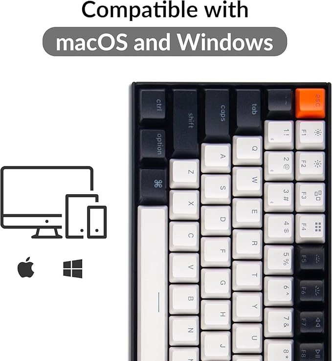 Keychron K2 75% Layout 84 Keys Hot-swappable Bluetooth Wireless/USB Wired Mechanical Keyboard for Mac with Super Red Switch/Double-Shot PBT Keycaps/White LED Backlit for Windows Version 2