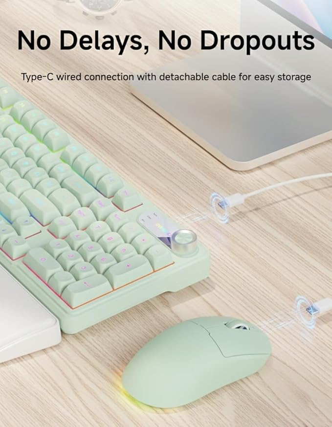 C98 Wired Keyboard and Mouse Combo, Wired Ergonomic Computer Keyboards with Wrist Palm, Double-Shot Keycaps, Silent RGB Backlight Quiet Keyboard for Windows/MAC/PC - Green