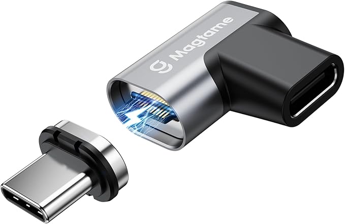 Magtame Magnetic 90 Degree USB-C Male to USB-C Female Adapter, 240W Right Angle 40Gbps Data Transfer 4K Video Output Compatible with ROG Ally, Steam Deck, Switch, iPhone 15/15 Pro Max Black