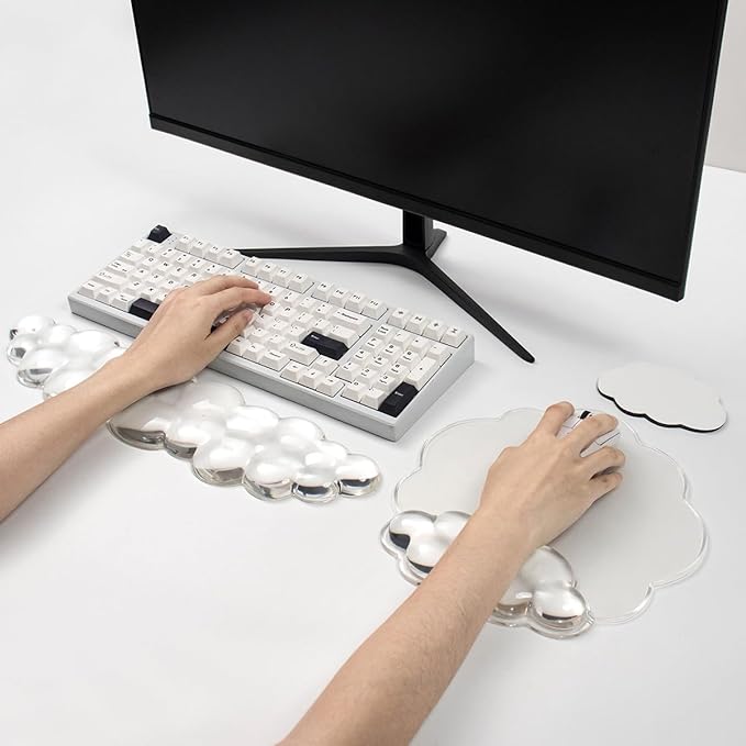 Keyboard Wrist Rest Set - Ergonomic Cloud Mouse Pad with Gel Wrist Rest Support and Cosater, Cute Office Accessories for Computer/Latop/Home/Office