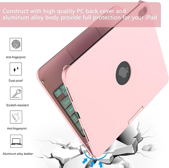 Touch Keyboard Case for iPad A16 11th Generation 2025/10th Generation 10.9 inch 2022,360° Rotatable for iPad 10th Generation Case with Keyboard- 10 Color Backlight Keyboard Case with Pencil Holder