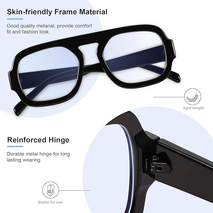 Aviator Blue Light Blocking Glasses for Women Men Square Flat Top Computer TV Eyeglasses Anti Eyestrain