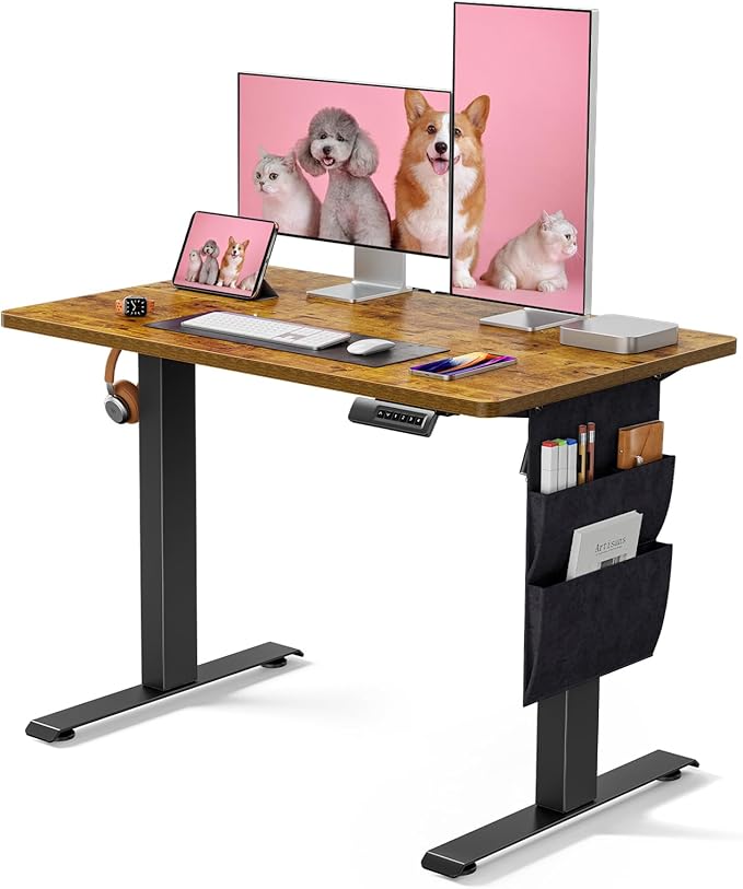 Marsail Electric Standing Desk, 40x24 Inch Adjustable Height Home Office Gaming Desk with 4 Memory Presets, Storage Bag, Stand-Up Desk for Computer Workstations. Headphone Hook,Cable Organizer