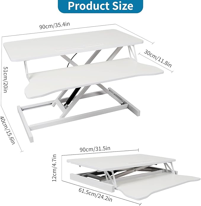 Standing Desk Converter, Height Adjustable Sit to Stand Riser, Dual Monitor and Laptop Workstation with Wide Keyboard Tray, Desk Lifter for Home Office