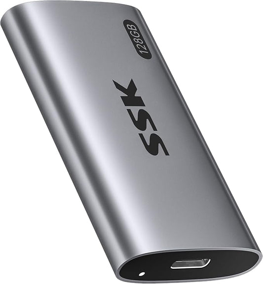 SSK 128GB SSD External Hard Drive, Portable SSD Up to 550MB/s Fast Solid State Drives, External Drive USB 3.2 Gen2 for iPhone 15/Pro, Windows, Mac, Android with LED Light, Trim, SMART Supported