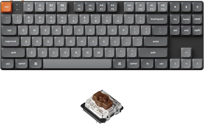 Keychron K1 Max Ultra-Slim QMK/VIA Bluetooth Wireless/USB Wired Custom Mechanical Keyboard, 2.4 GHz Hot Swappable TKL Layout RGB Backlight Ergonomic Keyboard with Low-Profile Gateron Brown Switch