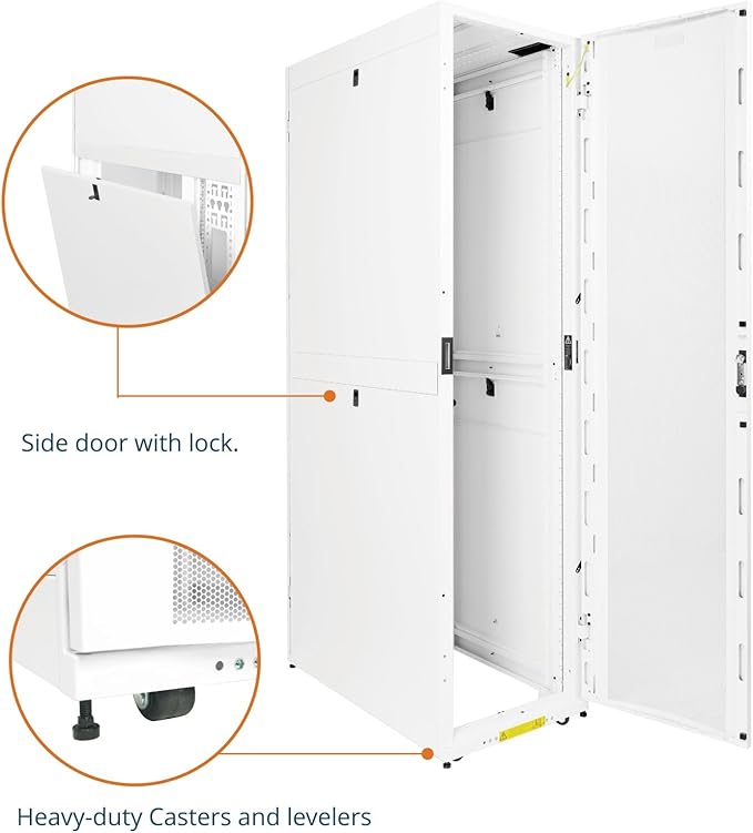Tecmojo 52U Server Rack Cabinet - PRE-Assembled 24inch Width 43inch Depth IT Network Equipment Cabinet Rack Enclosure with Casters - 3000lbs Weight Capacity(06White)