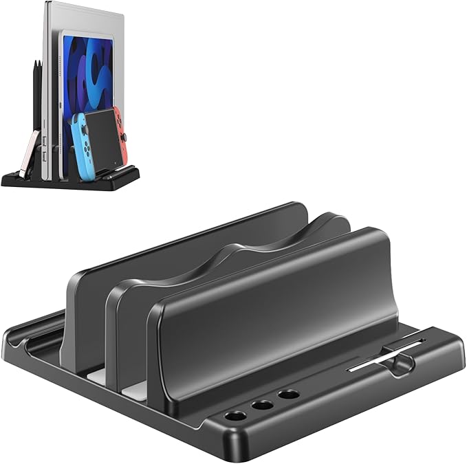 Vertical Laptop Stand Holder - Adjustable ABS Plastic Laptop Holder Vertical, Space-Saving 4 in 1 Compatible with All MacBook Pro Air, Mac, HP, Dell, Microsoft Surface (Black)